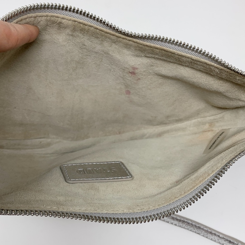 Staud Walker Shoulder Bag Silver Metallic Leather Crescent Half Moon - Picture 15 of 16